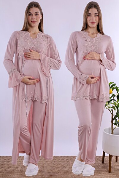 ByLohusa Dusty Rose Maternity Pajama Set with Dressing Gown