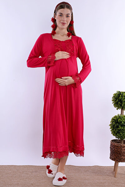 ByLohusa Pamuk Paket trudničkih spavaćica sa funkcijom za dojenje - Trešnja