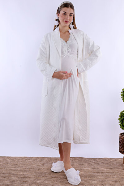 ByLohusa Effortt Set de cămașă de noapte matlasată ecru pentru gravide