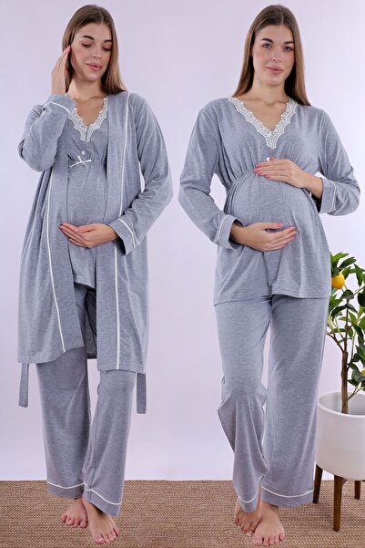 ByLohusa Effortt Dark Gray Maternity Pajama Set with Dressing Gown
