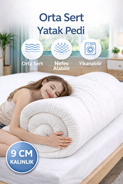 OVİSCO 9 Santim soft Yer Yatağı ve Yatak Pedi Yıkanabilir Kılıflı Lastikli-Be...