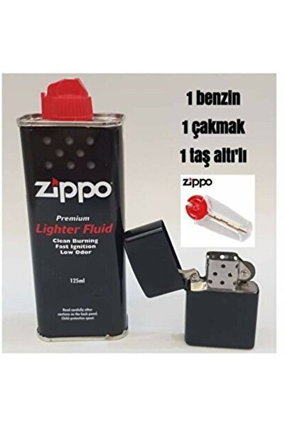 ozbience Pratik ve şık Siyah Benzinli Çakmak ve Taşı Seti 125 ml