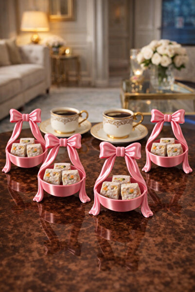 barsdepo 4'lü Coquette Fiyonk Tasarımlı Mini Sunumluk & Yüzük Tabağı - Dekora...