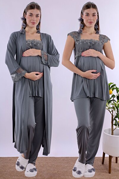 ByLohusa Effortt Smoked Long Robe Maternity Pajama Set