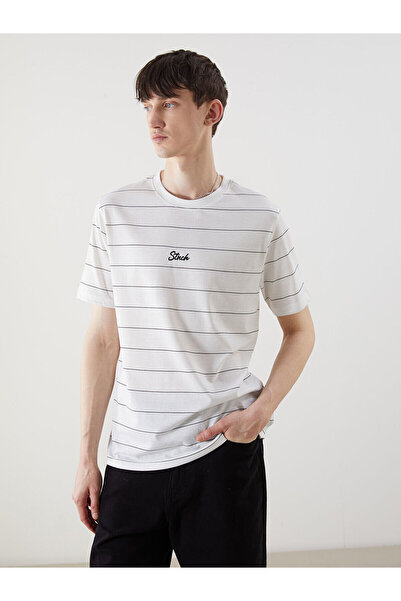 LC Waikiki Ανδρικό μπλουζάκι με ριγέ χτενισμένο βαμβακερό λαιμό