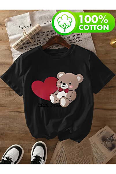 ELAN WEAR تيشيرت أبيض للجنسين مطبوع رسومات تيدي، مقاس كبير، مناسب للنساء والرجال