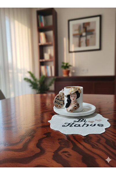 RivelCandle Bi Kahve Etamin Embroidered Turkish Coffee Set with Napkins for 1...