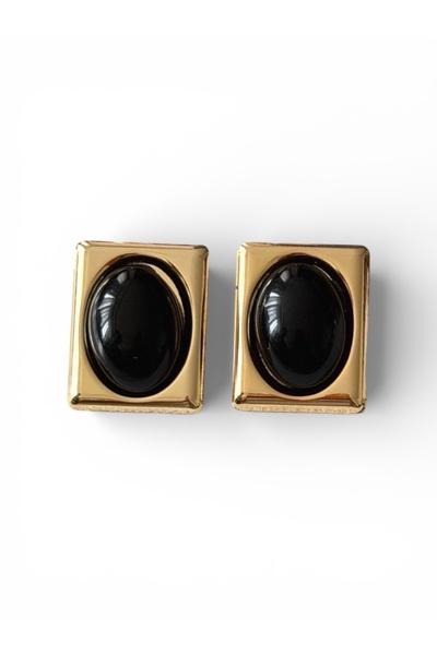 stravis Steel Gold Color Black Stone Earrings