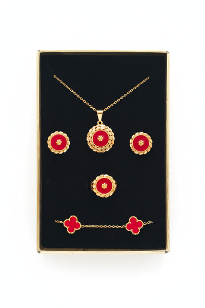 AFRODİTGOLDBUJİTERİ Red Gold Necklace Set