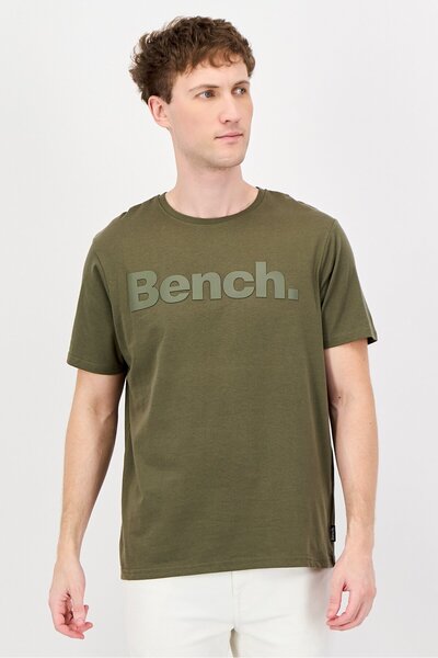 BENCH Men Crew Neck Short Sleeve Brand Logo T-Shirt, Khaki