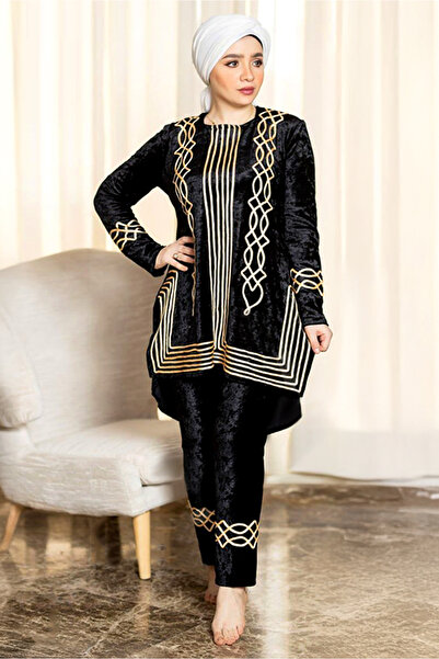 AsrymShop Winter tracksuit, lightweight velvet, long black blouse