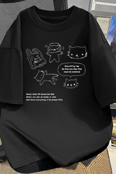 İlayda Toprak Μπλουζάκι με στάμπα σε σχέδιο καρτούν, μαύρο, κοντομάνικο, over...