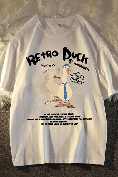 İlayda Toprak Μπλουζάκι Retroduck με στάμπα, λευκό, κοντομάνικο, oversize, un...