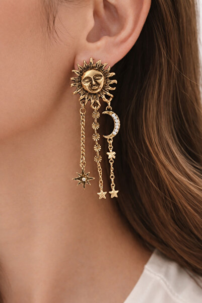 REBORN DESIGN Antique Model Sun and Moon Figured Earrings