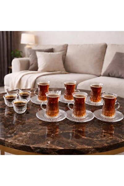 Generic Tea Cup and Coffee Mug Set Transparent Glass 12 Pieces