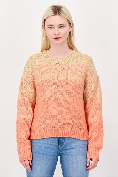 Fire & Glory Women Crew Neck Crochet Long Sleeve Sweater, Orange