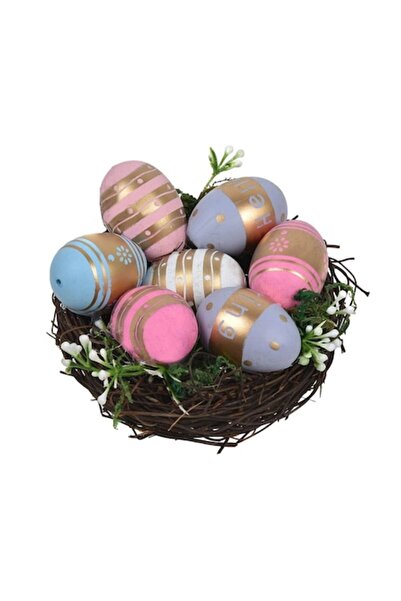 OEM Decorative Easter Nest with Colored Eggs and Gold Foil