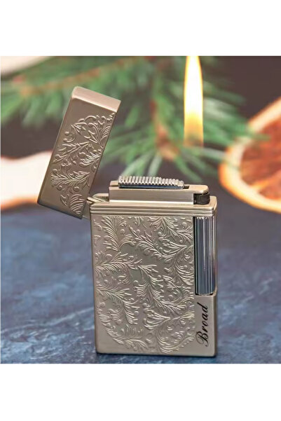 ozbience Ultra İnce Desenli Metal Gazlı Çakmak, Yan Sürgülü, Taşı Tekerlekli