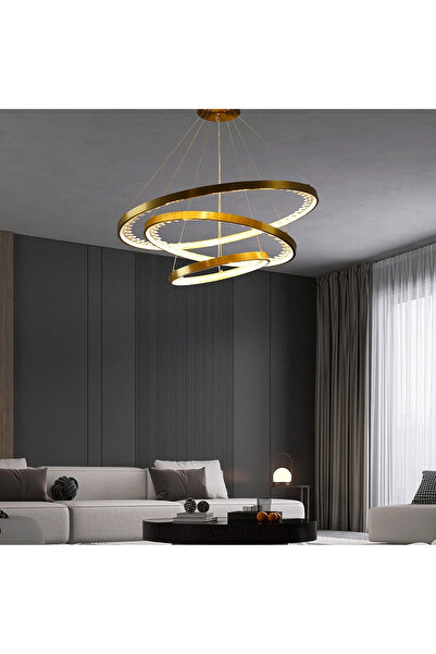 HAMER Modern gold chandelier with 3 changing lights (cream + yellow + white),...
