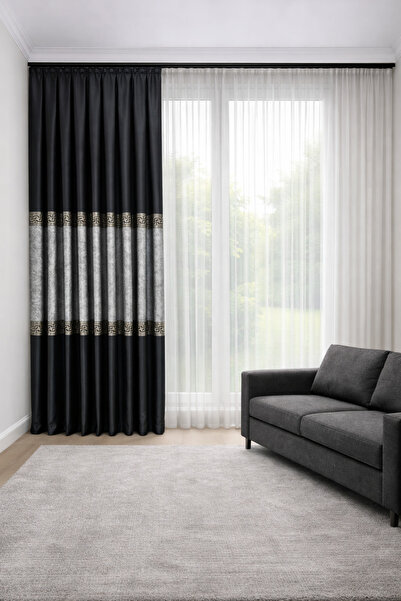 PERDE MERKEZİ Versac Siyah Bronz Pano Fon Perde Salon Ve Misafir Odalarına Uy...