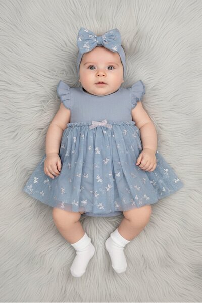 Baby Starters Toddlers Girl 2 Pieces Allover Print Dress And Headband Set, Grey
