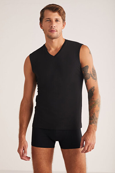 Kom Men's Modal-Cotton Sleeveless V-Neck Undershirt (with Socks as a Gift)