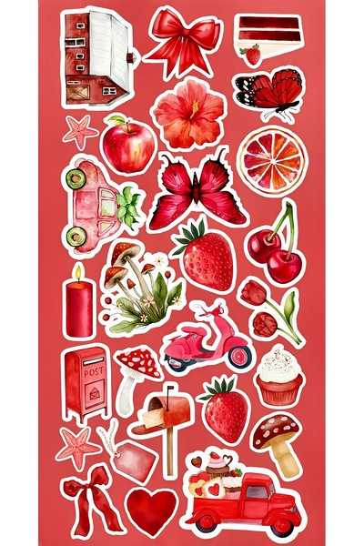 Limitless Design ملصق جداري بتصميم جمالي أحمر - تصميم رومانسي وعتيق (22x30 سم)