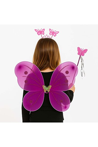 ZS DEMİR Fuchsia Butterfly Girl Set – 50 cm Butterfly Wing, Crown and Wand
