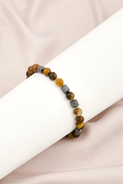 Steeltime Men Tiger Eye And Hematite Beaded Stretch Bracelet, Brown