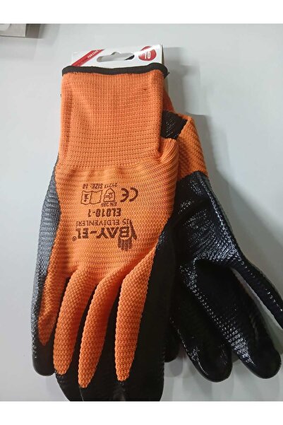 Saatistan Turuncu ve siyah renkli çift el inşaat eldiveni No:10