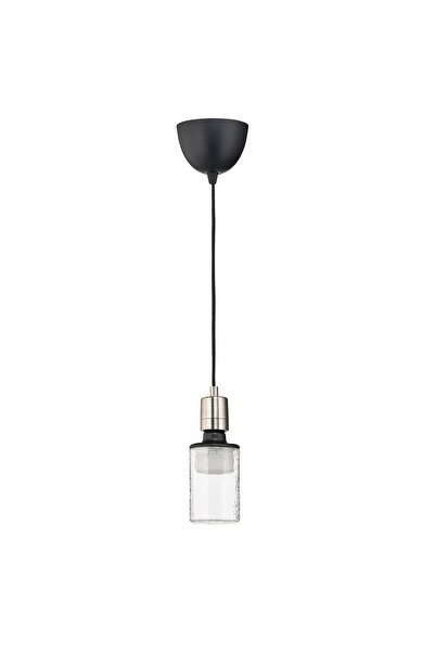 Generic Pendant lamp with light bulb, textile nickel-plated/tube-shaped patte...