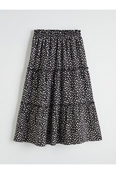 LC Waikiki Floral Patterned Girl's Skirt with Elastic Waist