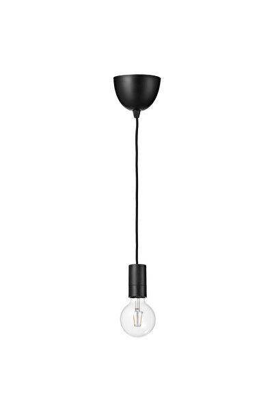 Generic Pendant lamp with light bulb, black globe/clear