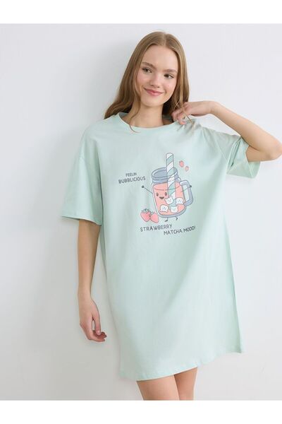 LC Waikiki Crew Neck Printed Oversize Women's Nightdress