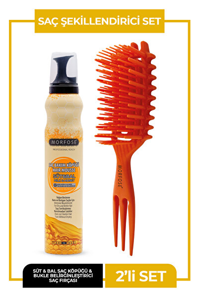Morfose Süt Bal Saç Köpüğü 200 ml+Bukle Belirginleştici Turuncu Saç Fırçası