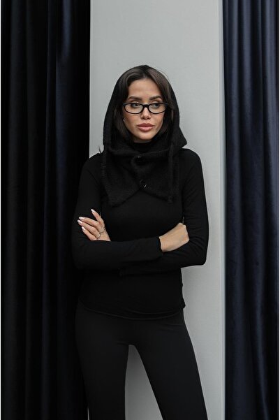 Havoş Balaclava neagră din lână Howard cu nasturi