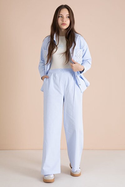 Cansın Mini Blue Embroidered Shirt and Badge Girl's 3-Piece Trouser Set 23561