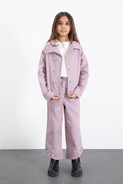 Cansın Mini Pink Double Button Detailed Shirt and Trousers Girl's Gabardine S...