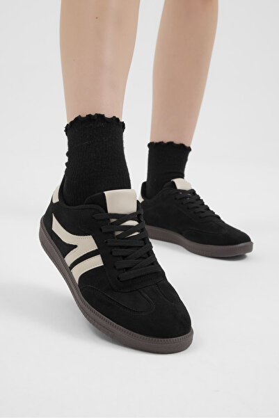 Tonny Black Women's Black Beige Thermo Sole Side Striped Lace-Up Daily Comfor...