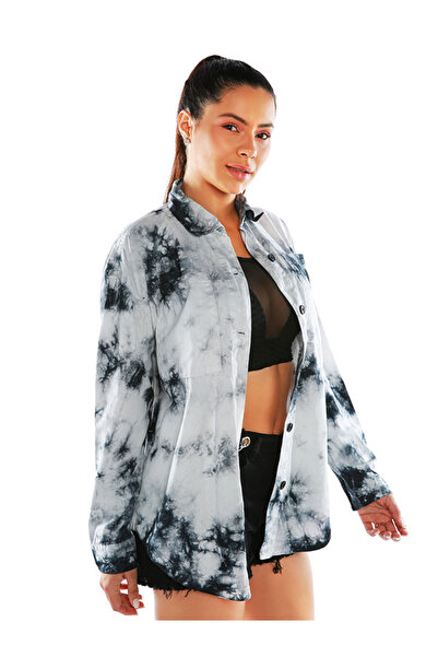 london Rag Women Black Tie Dye Long Sleeve Shacket