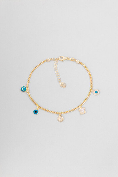 So CHIC... Kaplumbağa 18 Ayar Sarı Altın Kaplama 20 Cm Gümüş Nazar Bileklik