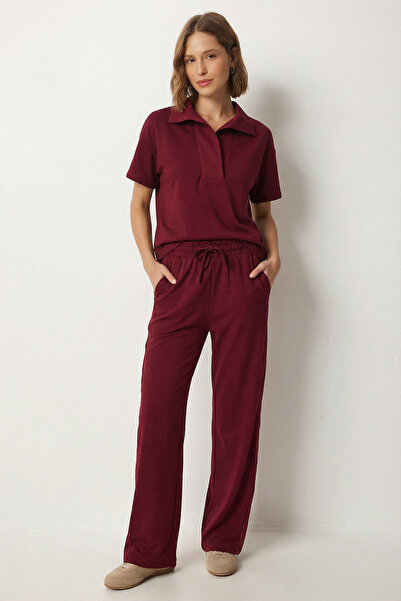 Lovelyİstanbul Polo Collar Parachute Garnished Modal Suit Lby0042 Mürdüm