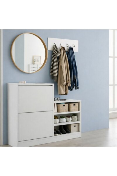 CUSTOM Karakök Misterium Slide Kayar Kapaklı Dar Alan Dostu Ayakkabılık - Beyaz