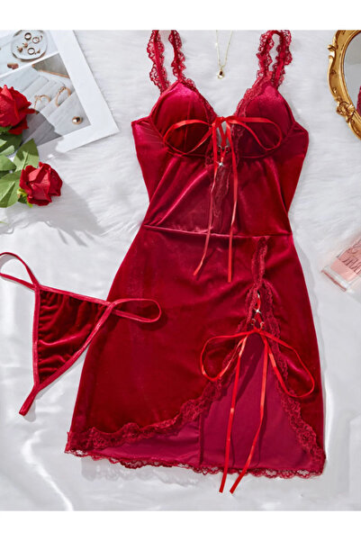 JInsh فستان نوم نسائي مثير بحزام على شكل حرف V عميق مع فتحة جانبية شق بيبي دو...