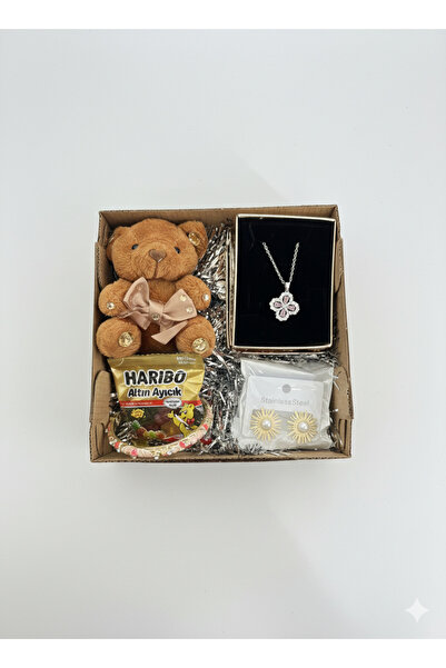 deluxe takı ve giyim 5’li sevgililer günü hediye seti Çelik takı ve ayıcık an...