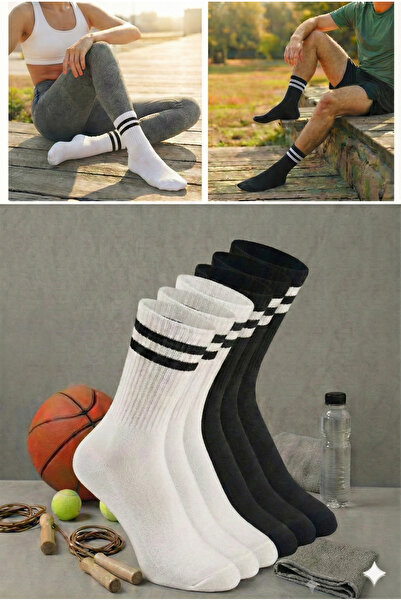 Üstünel çorap Pachet de 6 șosete de colegiu cu dungi, negre și albe, asortate