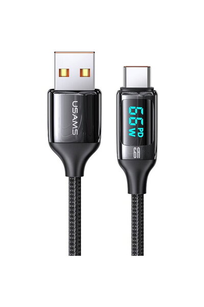 Usams Cablu de Date USB la Type-C 66W, Digital Display, Fast Charge, 1.2m - U...