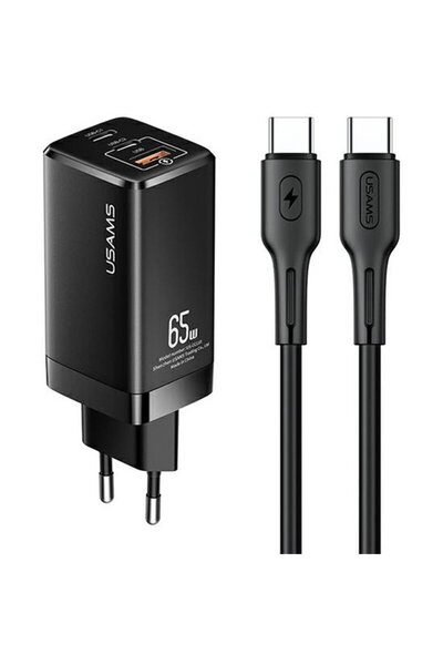 Usams Încărcător cu 2 porturi Type-C, USB 65W + Cablu Type-C PD100W - Kit (MT...