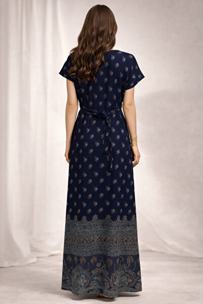 Meryl Elegant navy blue jalabiya with classic gold embroidery