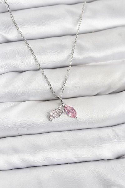 Mustran سلسلة فولاذية 316L فضية اللون على شكل ذيل السمكة موديل زركون ستون للنساء